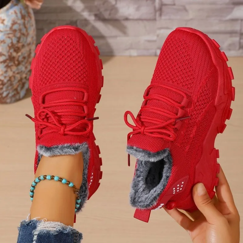 Zapatillas térmicas de inviern - Knit Fabric Lace Up Sneakers reseña y precio